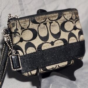 Coach Black And Grey Signature Canvas Wristlet